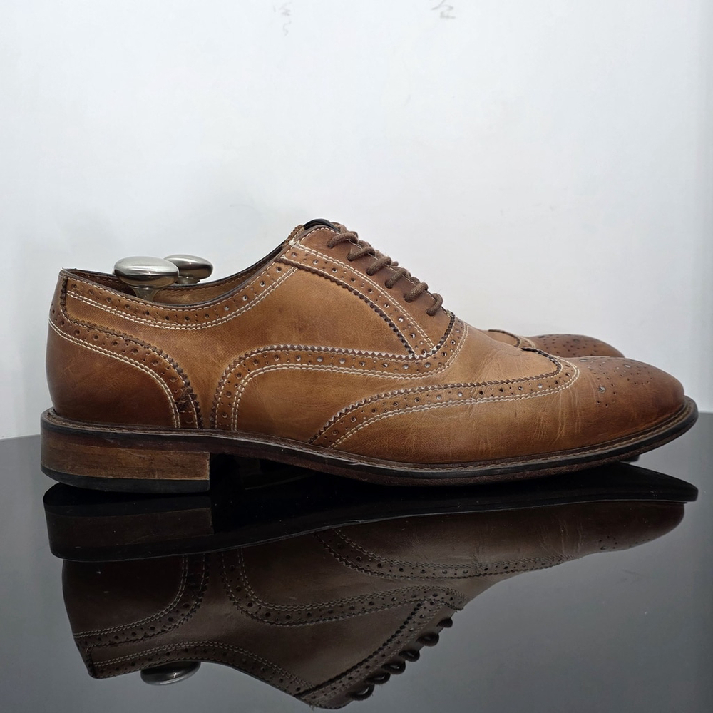 Luxury Mercanti Fiorentini 6650 Wingtip Oxford Men’s 9.5M Brown Leather ITALY